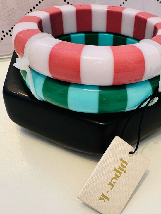 Piper K Jewelry - Piper.k Striped Resin Bangle Stack - Pink & Teal